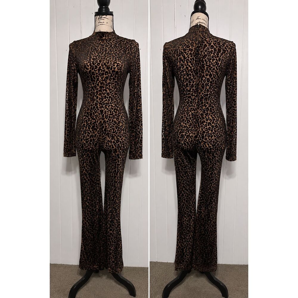 Naked Wardrobe Leopard Velvet Burnout Mesh Jumpsuit Catsuit Small NWOT